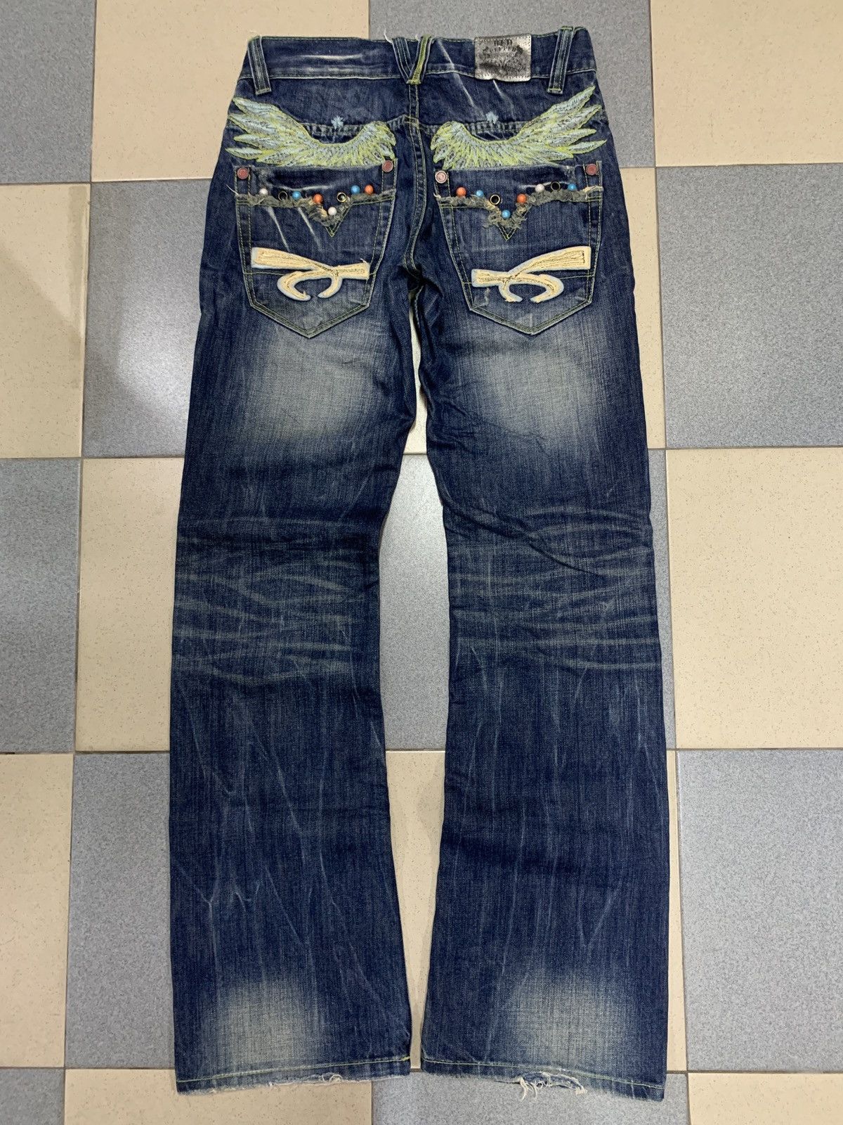 If Six Was Nine Y2K Red Pepper Denim Japan Wings Flared Jeans Size US 28 / EU 44 - 5 Thumbnail