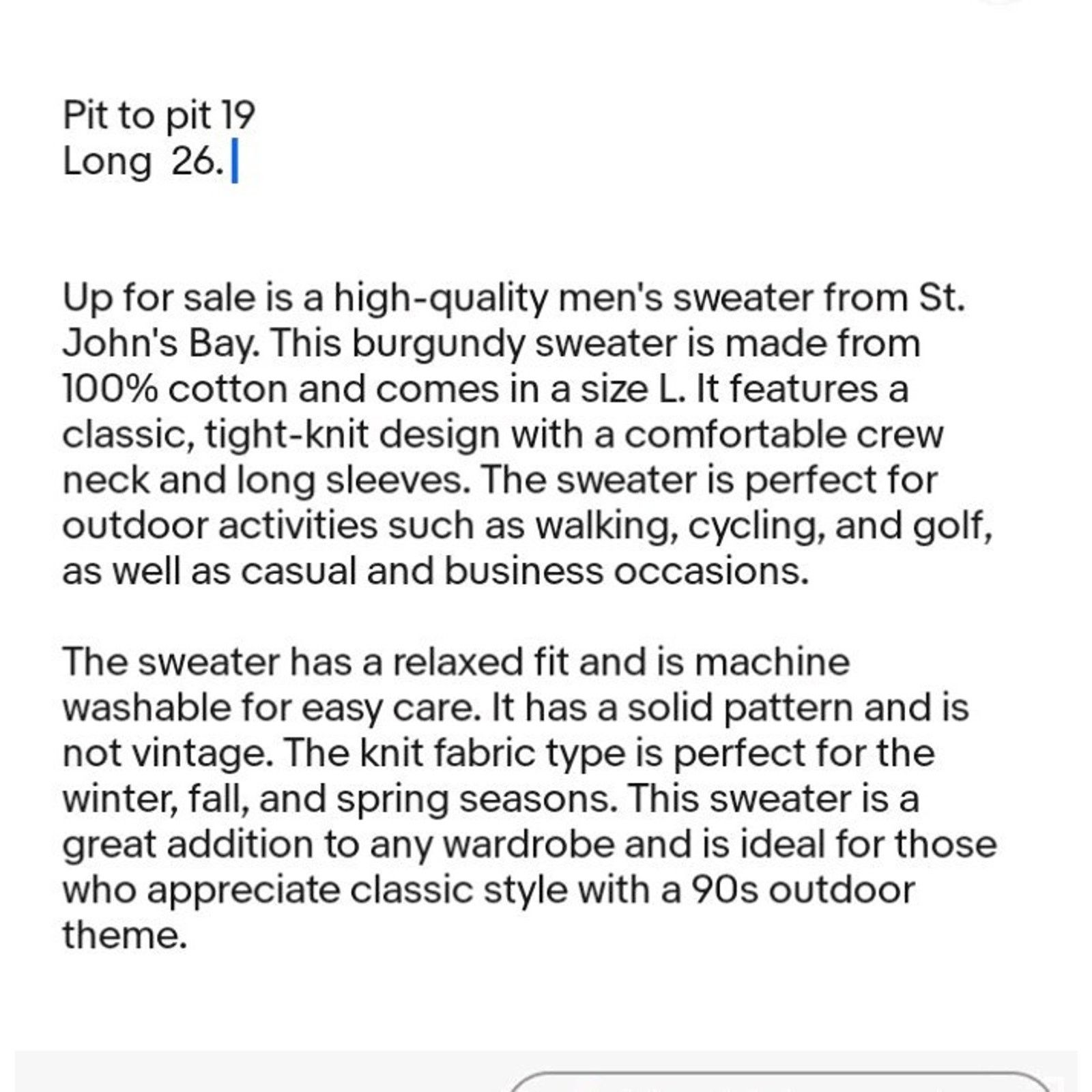St. Johns Bay St Johns Bay Menswear Burgundy Sweater 100% Cotton Size L Size US L / EU 52-54 / 3 - 7 Thumbnail