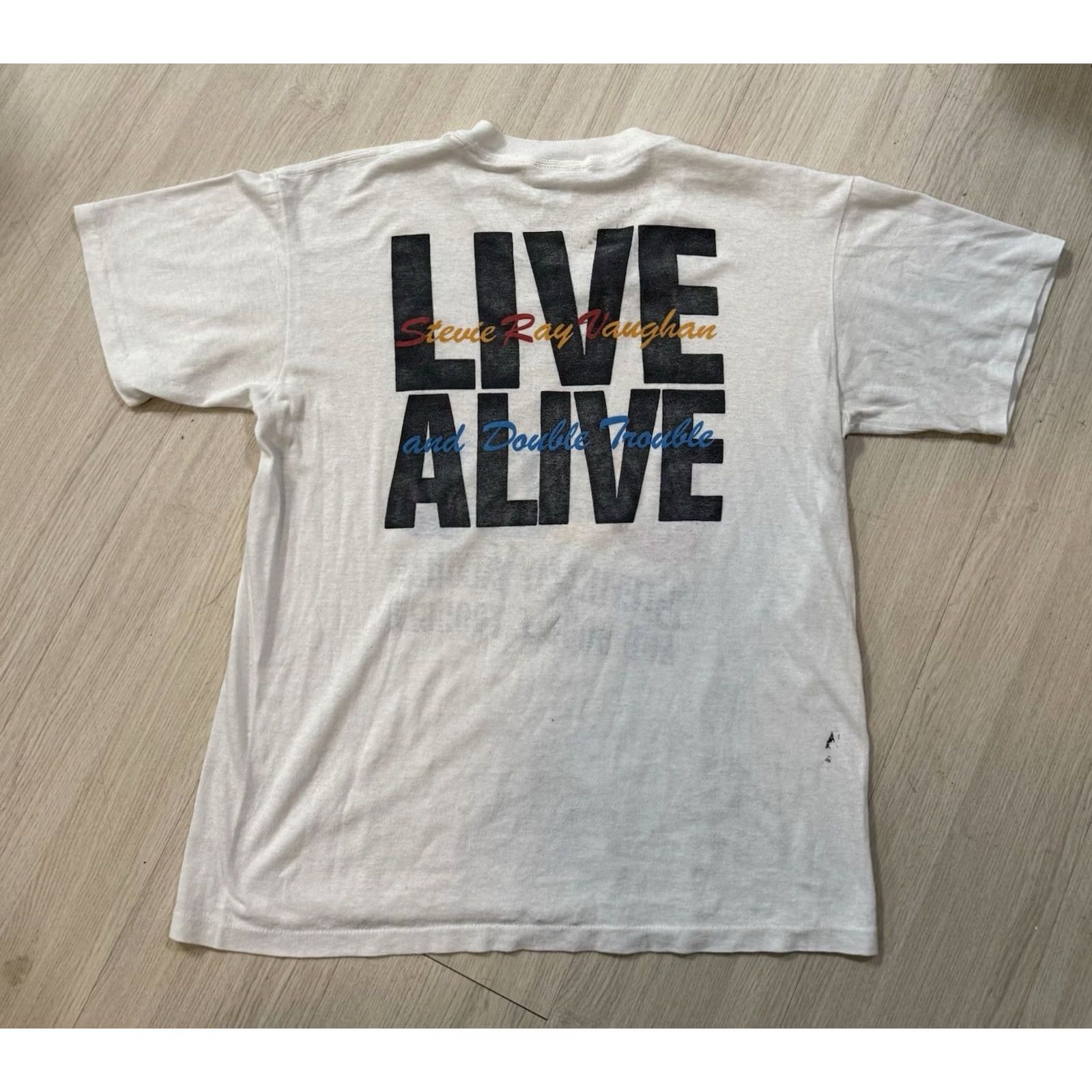 Olive VINTAGE Stevie Ray Vaughn Live Alive Shirt M/L Unisex Adults Shirt White 90s Antone Austin Texas Grand Illusion Mens Womens Boys Girls Size US M / EU 48-50 / 2 - 2 Thumbnail