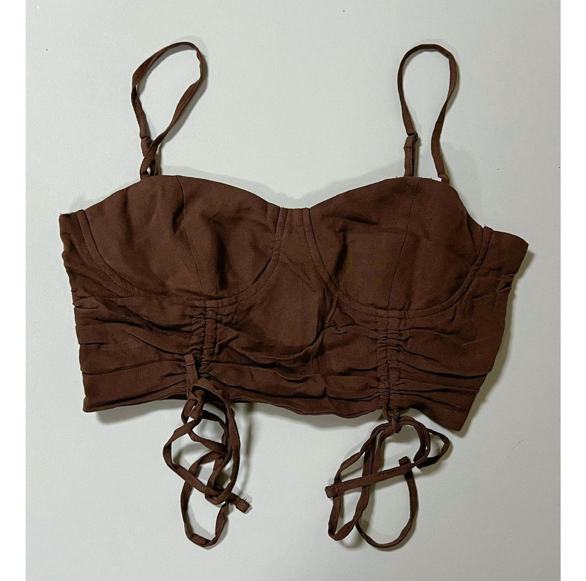 Garage Garage Brown Ruched Ties Tank Crop Top Shirt Blouse XS 🤎✨ Size XS / US 0-2 / IT 36-38 - 3 Thumbnail