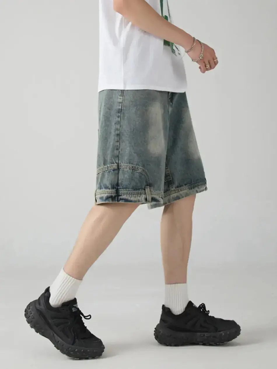 Japanese Brand Retro washed reverse straight leg denim shorts Size US 32 / EU 48 - 5 Thumbnail
