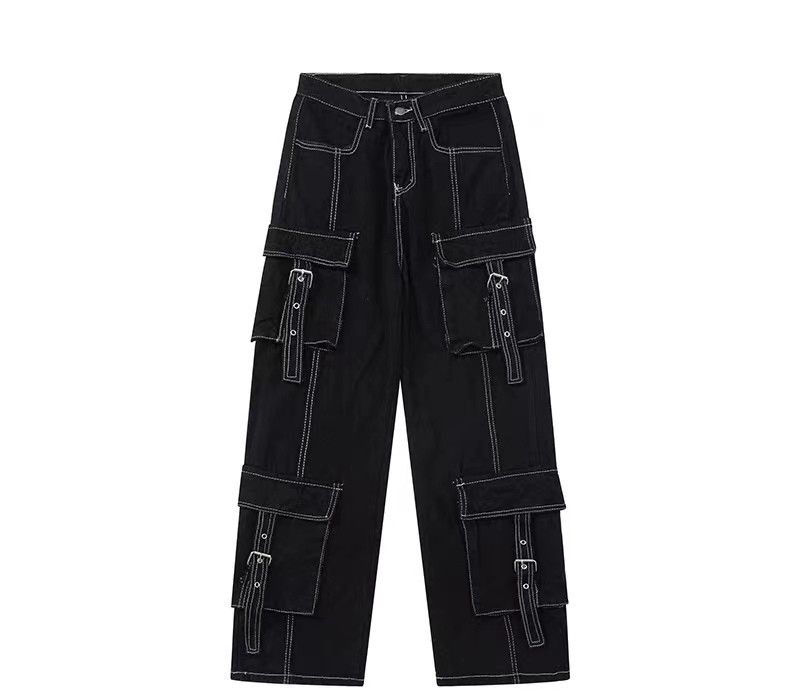 Retro workwear multi-pocket wide-leg jeans