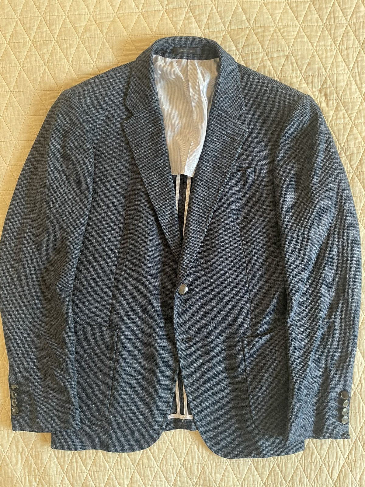 Armani Collezioni Textured Silk and Wool Patch Pocket Hopsack Jacket Size 40R - 1 Thumbnail