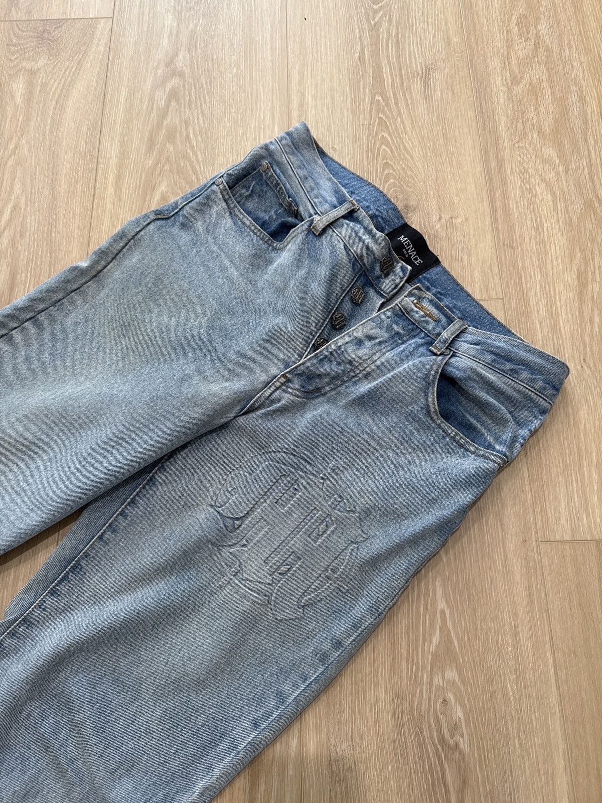 Menace Embossed Target Logo Denim Pants Light Blue size 30 Size US 30 / EU 46 - 1 Thumbnail