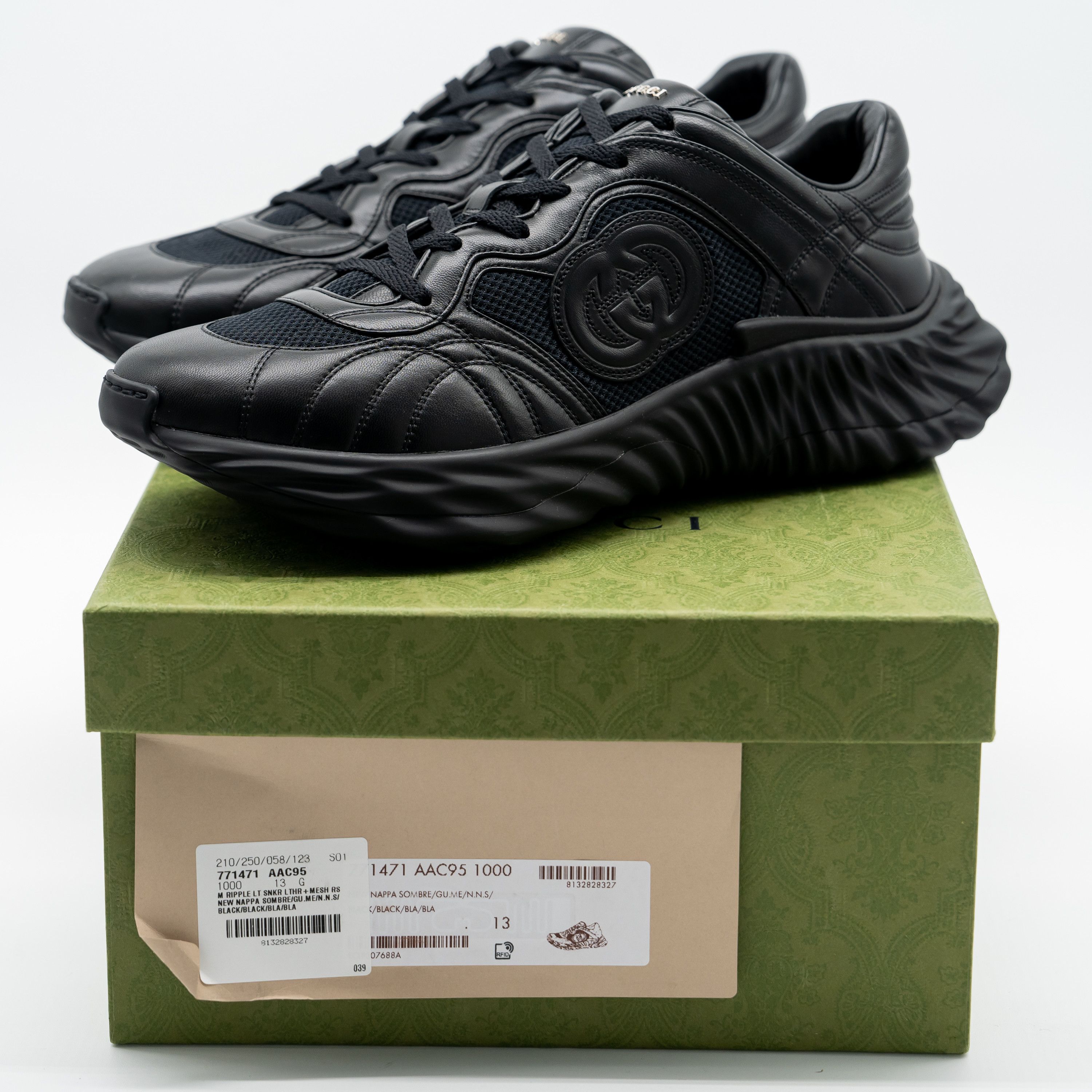 Gucci 13.5 US Gucci Ripple Sneakers Triple Black Leather GG Size US 14 / EU 47 - 11 Thumbnail