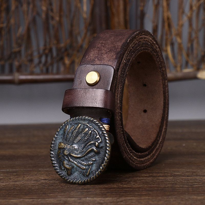 Leather Red Indian Brass Buckle Belt Size ONE SIZE - 4 Thumbnail