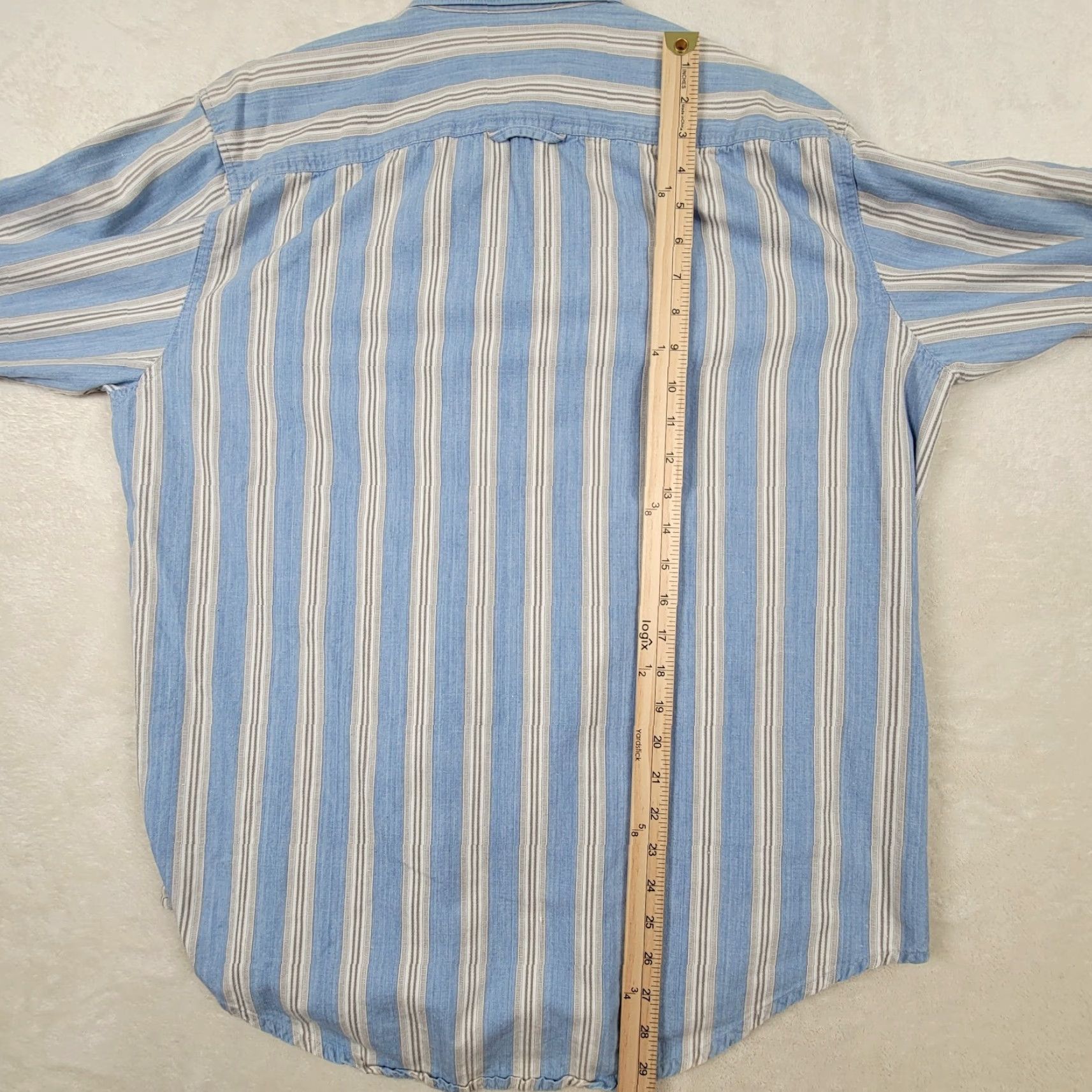 Wrangler Wrangler Shirt Mens Blue White Striped Long Sleeve Button Down Collared Large Casual Cowboy Pockets Size US L / EU 52-54 / 3 - 5 Thumbnail