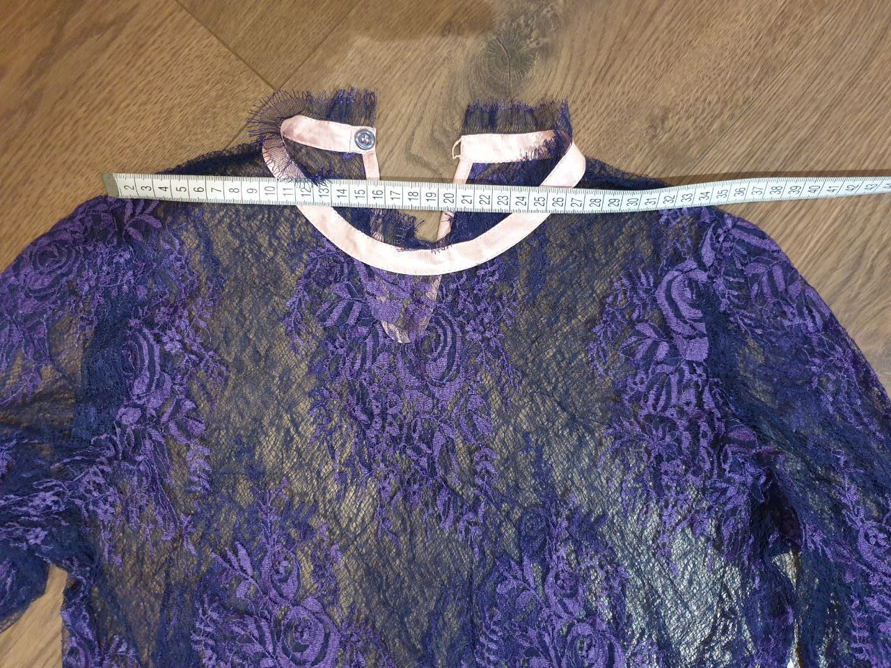 Other Sheer lace blouse sz S blue color with pink ribbons Size S / US 4 / IT 40 - 3 Thumbnail