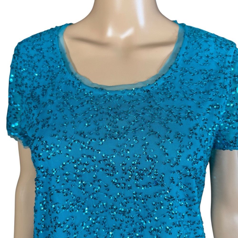 Chicos NWT New $79 Chico's Sasha Sequin Teal Tee Size 1 US M Size M / US 6-8 / IT 42-44 - 2 Thumbnail