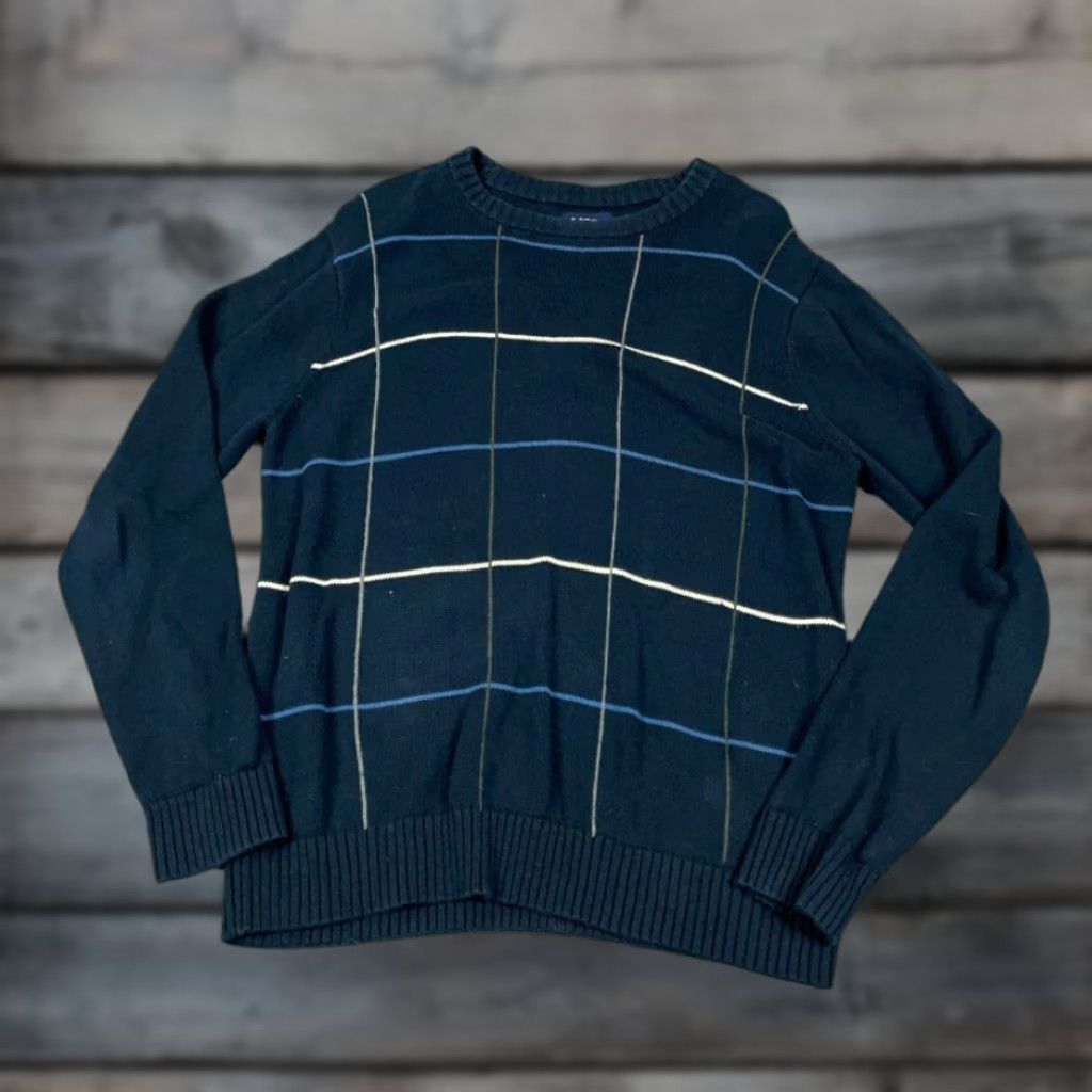 Croft & Barrow VINTAGE Croft & Barrow Sweater Men M Dark Blue Grid Knit Crew Neck 90s Preppy Retro Casual Pullover Mens Size US M / EU 48-50 / 2 - 1 Thumbnail