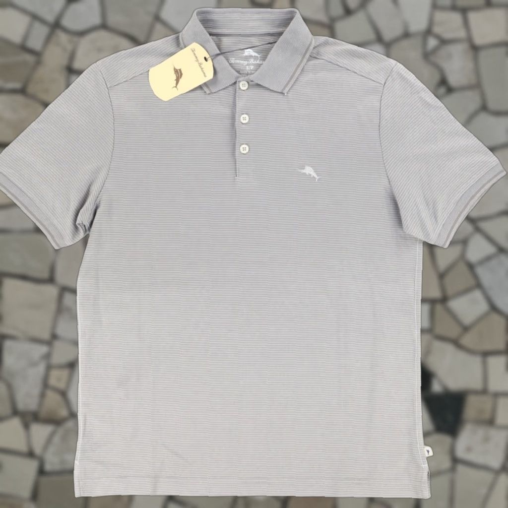 Tommy Bahama Tommy Bahama Bala Shark Striped Polo Shirt Gray Men's S Shirt | Cotton Blend Polo Shirt Ship Free Returns Mens Size US S / EU 44-46 / 1 - 1 Thumbnail