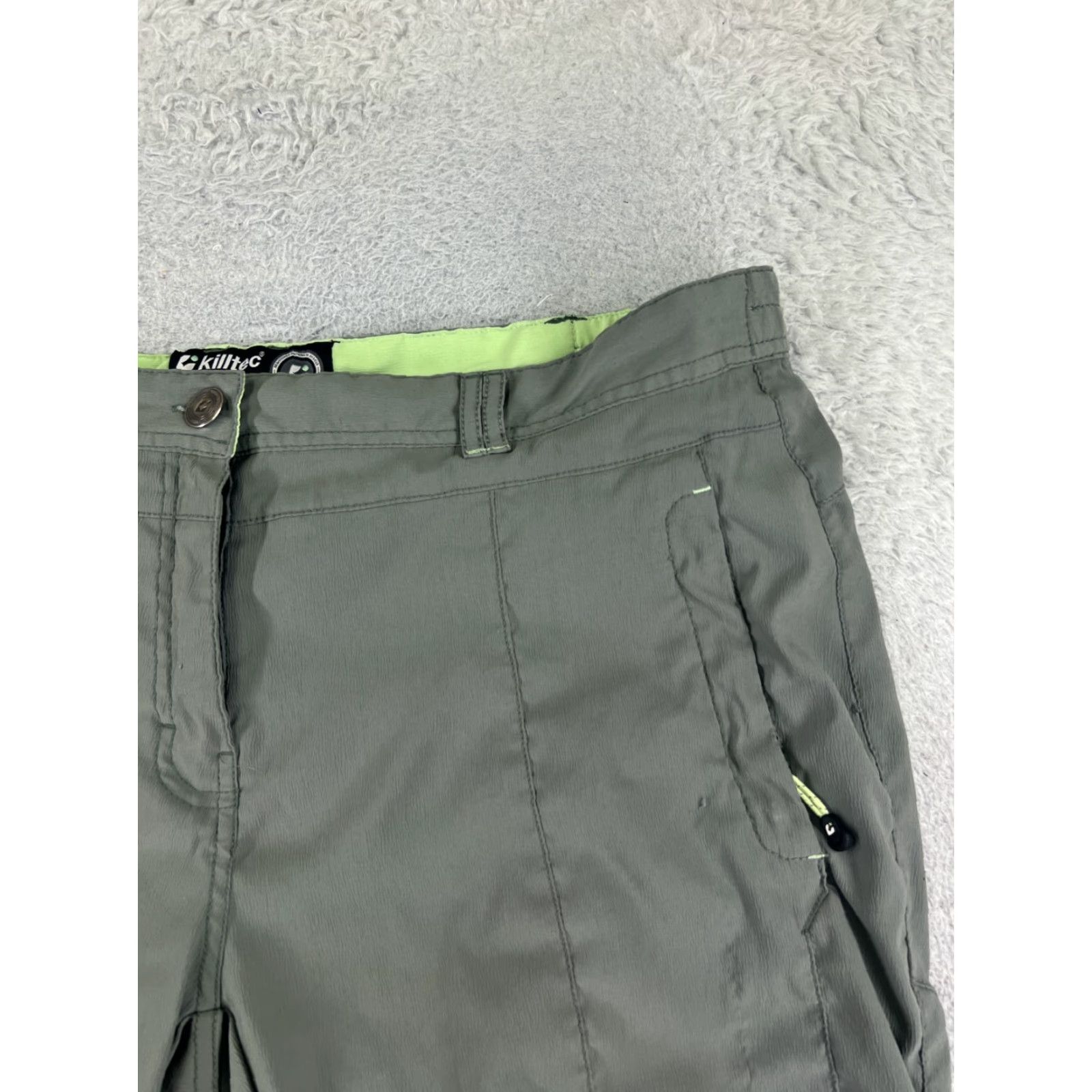 Vintage Killtec Shorts Women 16 Green Gray Cargo Zipper Pockets Hiking Backpacking 38x16 Size 38" / US 16 / IT 52 - 5 Thumbnail