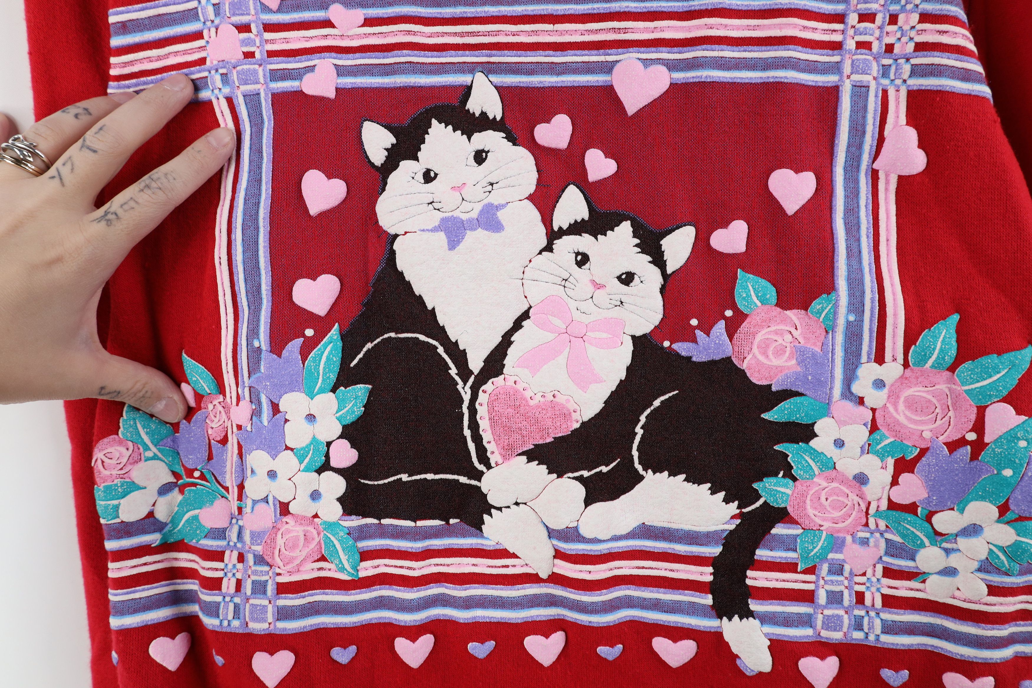 Vintage Vintage 90s Streetwear Cat Kitten Puff Paint Sweatshirt USA Size M / US 6-8 / IT 42-44 - 5 Thumbnail