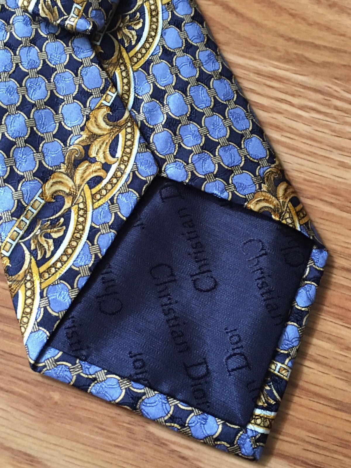 Christian Dior Monsieur Christian Dior Blue Vintage Jacquard Silk Mens Neck Tie Size ONE SIZE - 5 Thumbnail