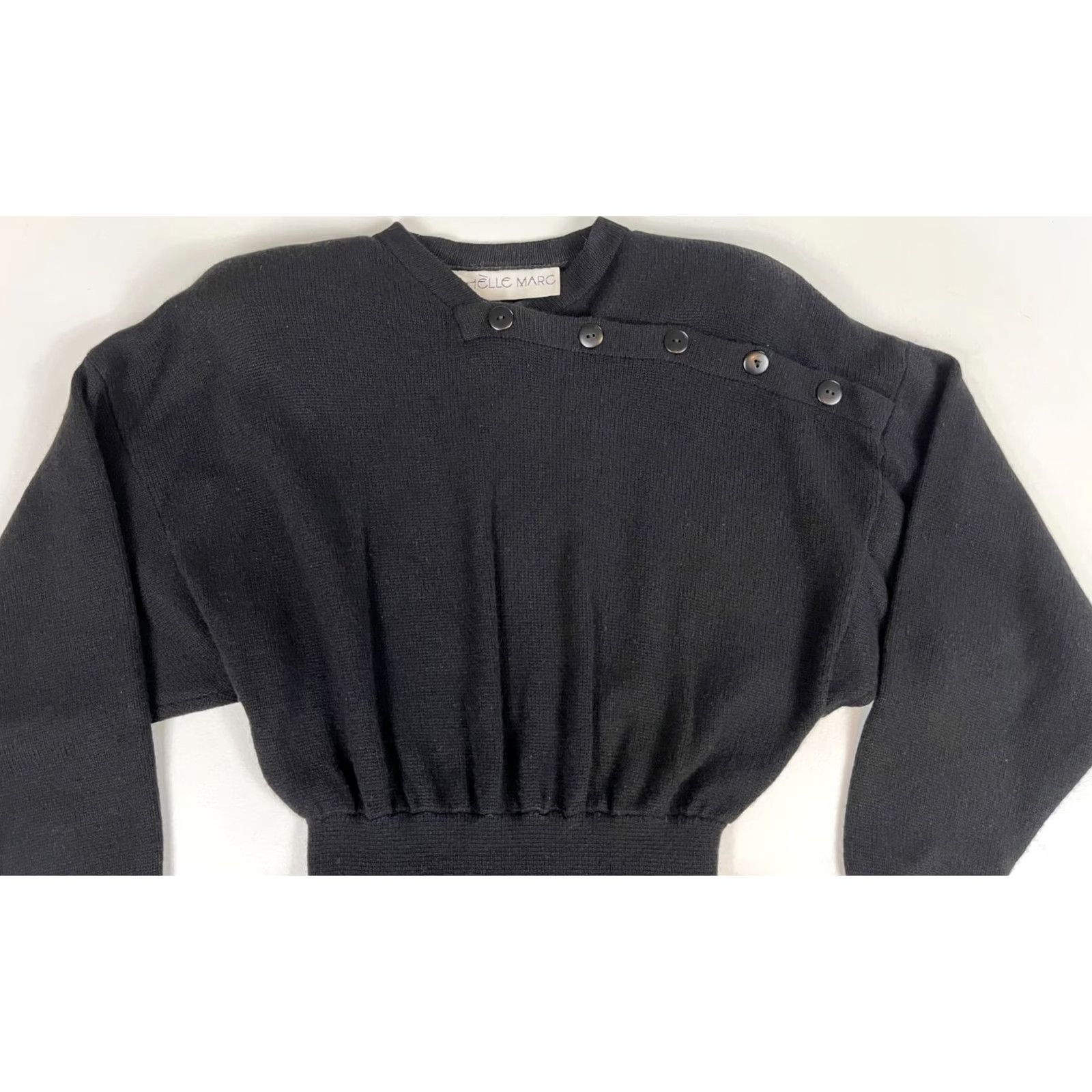 Vintage Michelle Marc Women 80s Tunic Sweater Dress Knit Black XS/S Made in USA Vintage Women's Size S / US 4 / IT 40 - 5 Thumbnail