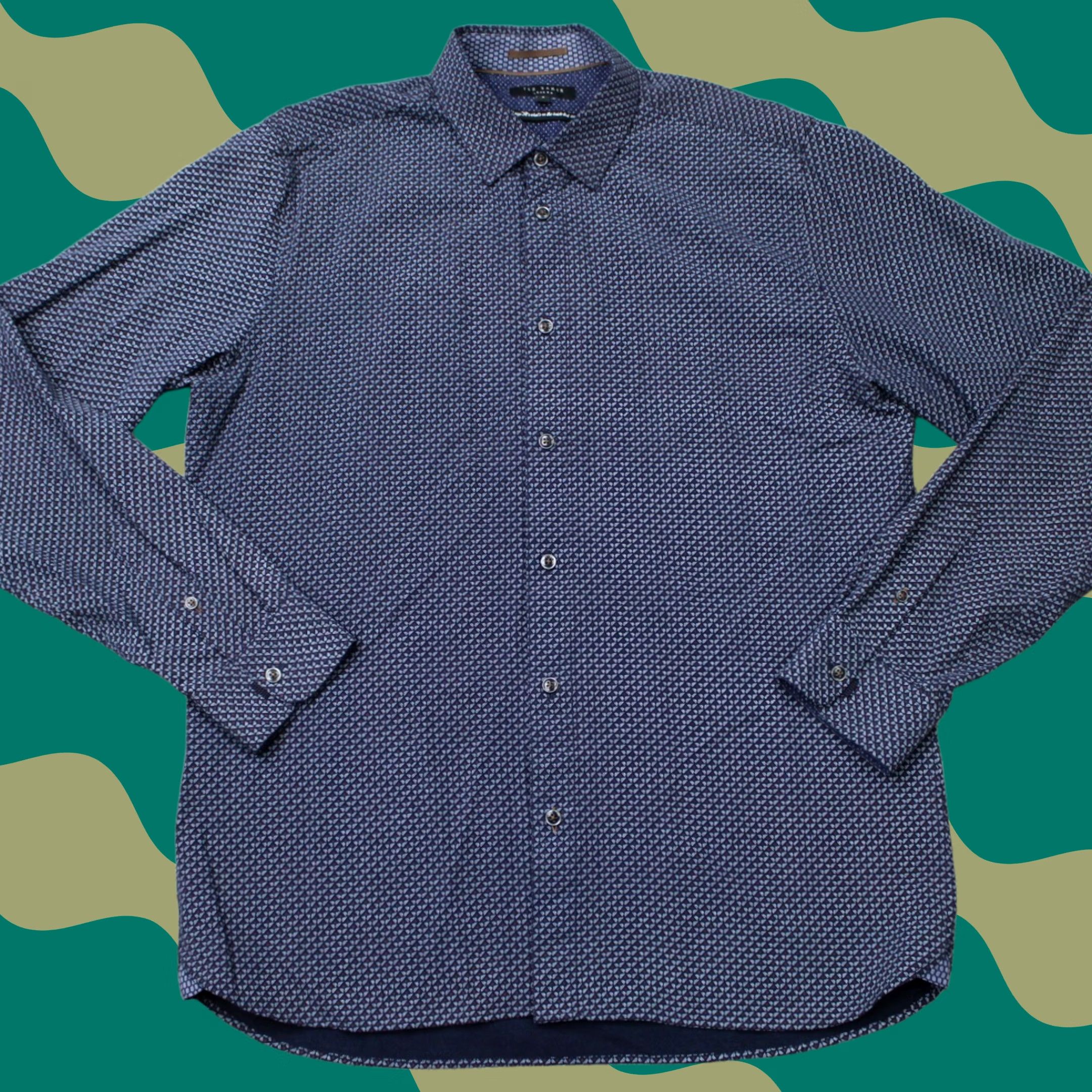 Ted Baker Ted Baker London Shirt Mens 4/ Large Blue Geometric Modal/Polyester Long Sleeve Shirt Size US L / EU 52-54 / 3 - 1 Thumbnail