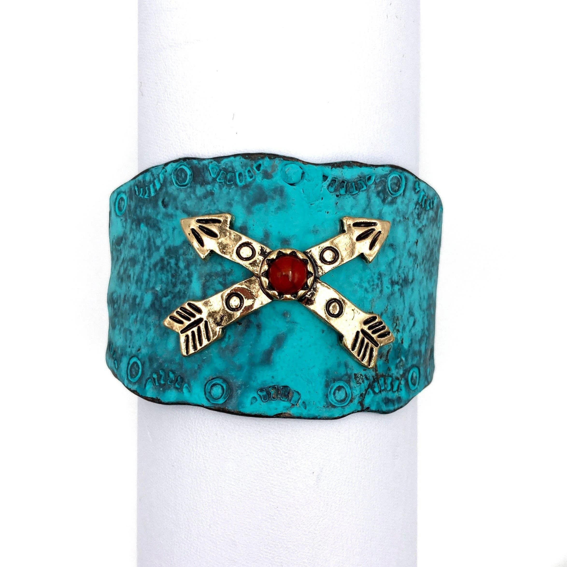 Other Native Cross Arrow Red Stone Western Bracelet Cuff with Adju Size ONE SIZE - 9 Thumbnail
