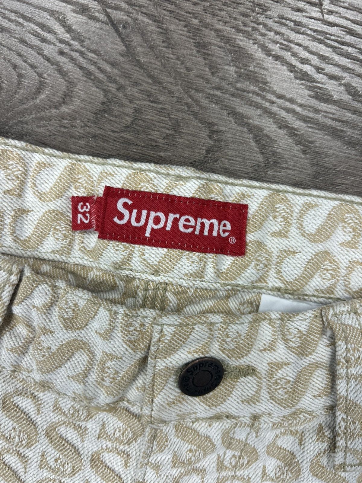 Supreme Supreme double knee monogram denim tan khaki 32 | Grailed