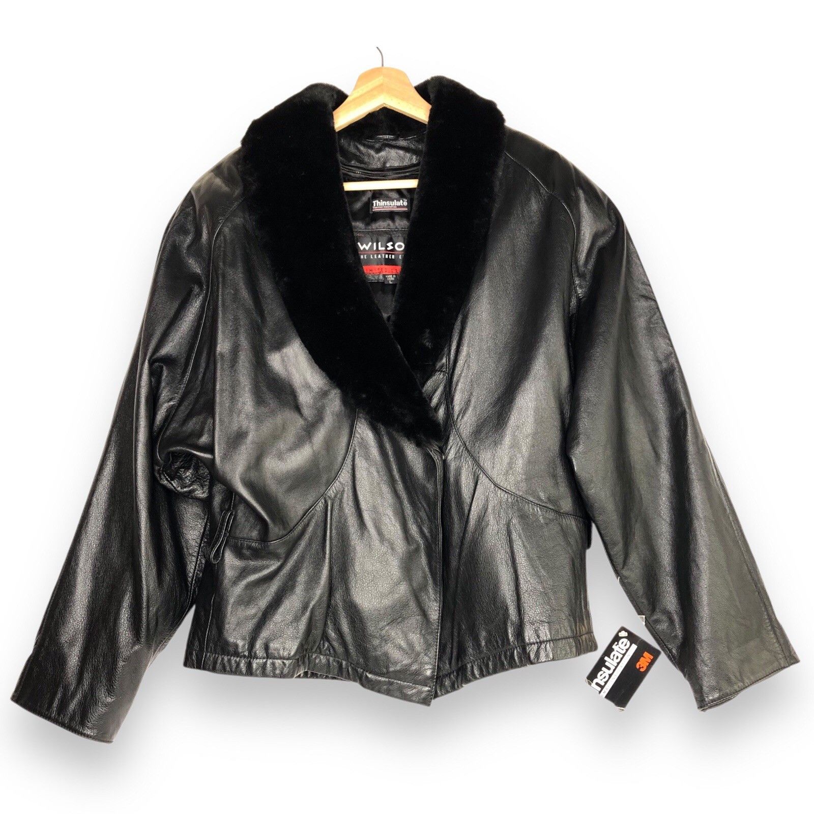 Wilson Wilsons 80s Women Black Leather Coat Jacket Sz L Insulated Size L / US 10 / IT 46 - 1 Thumbnail