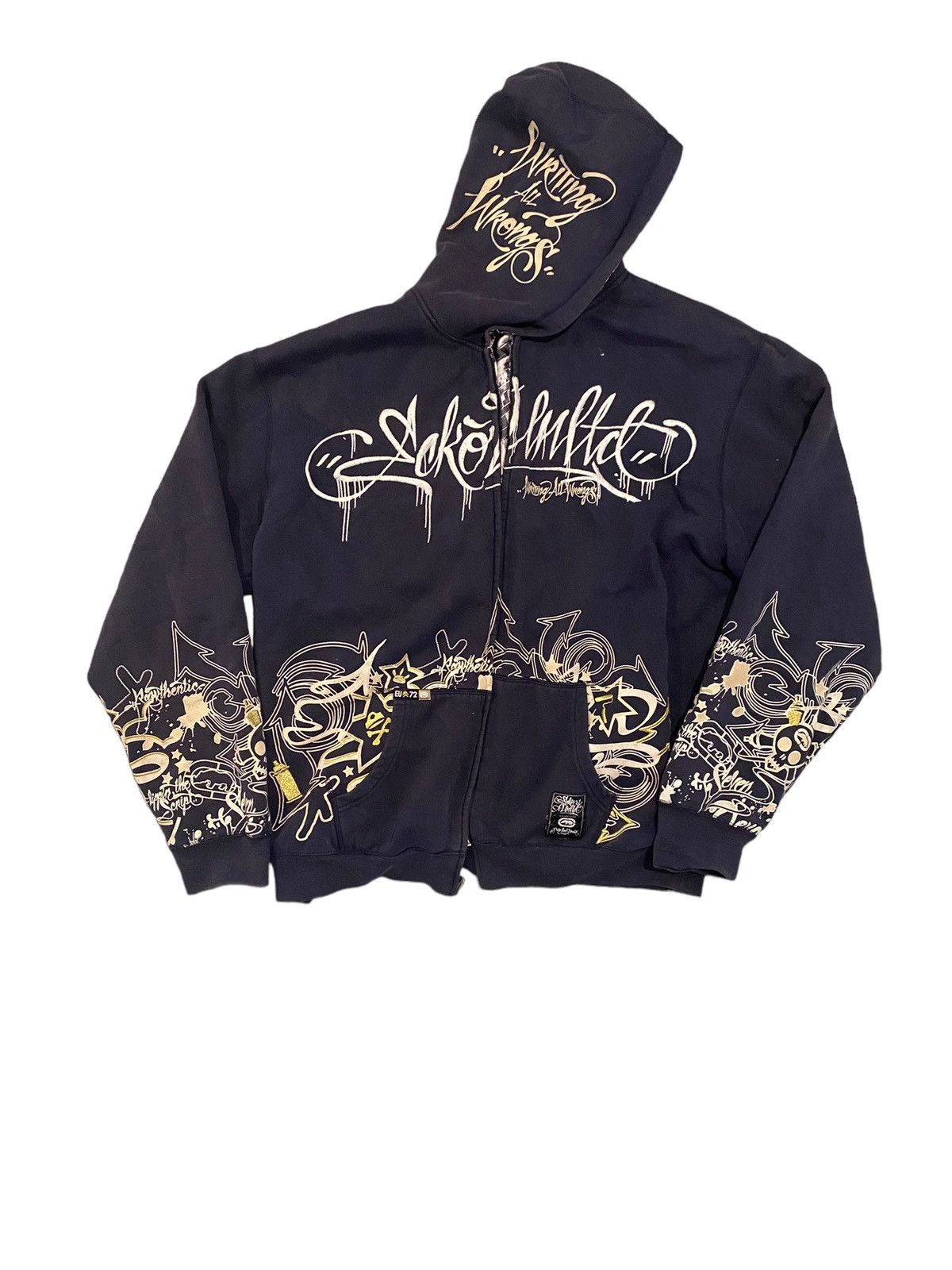 Image of Ecko Unltd x Vintage Ecko All Over Print Reversible Hoodie Y2K 1990S in Mix, Men's (Size XL)