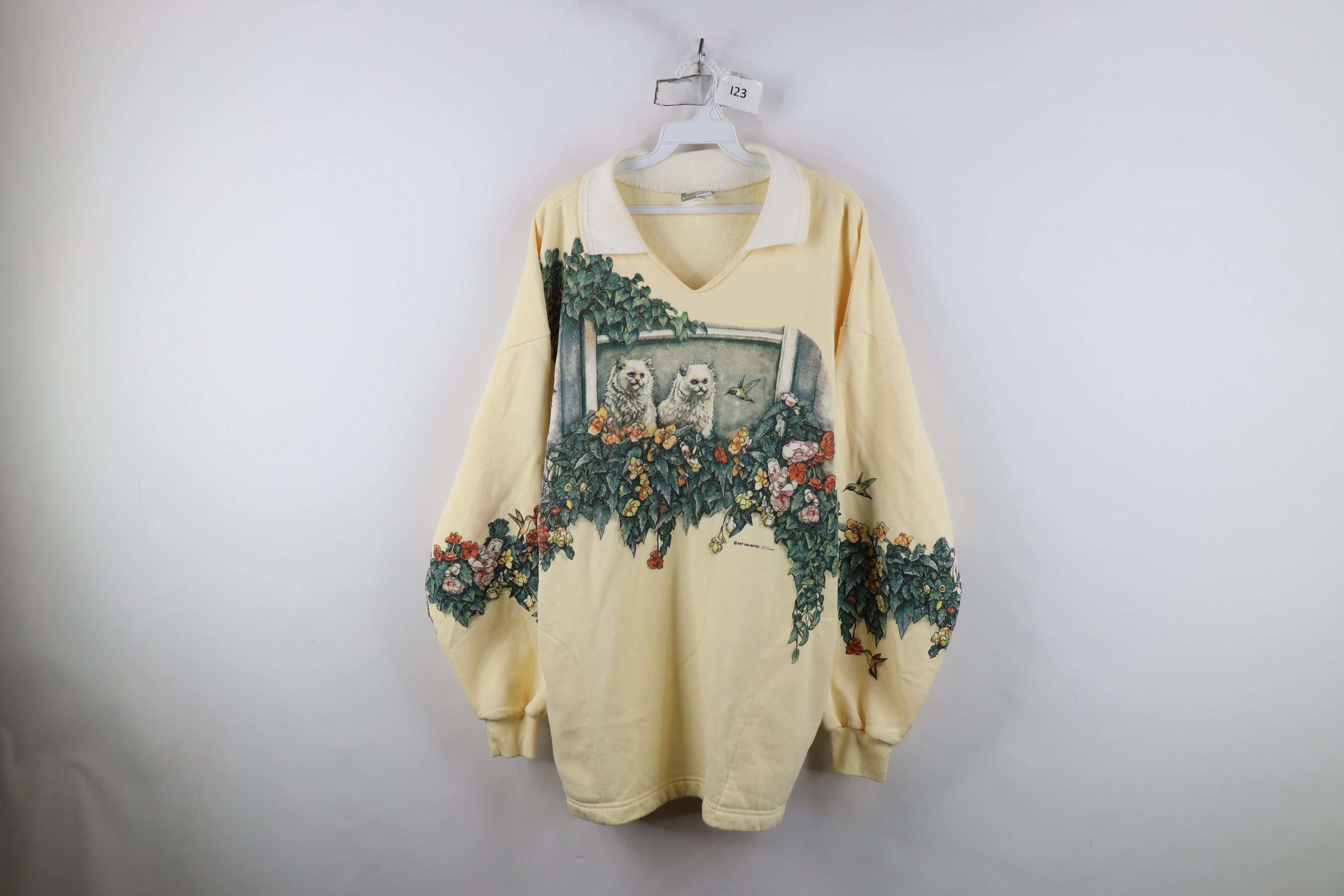 Vintage 90s Art Unlimited Cat Kitten Collared Sweatshirt US