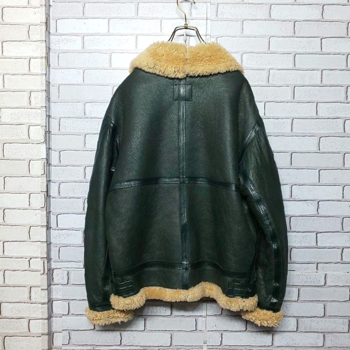 Vintage Octopus Army B-3 Flight Jacket Regular Size 38 Green Sheepskin Mouton Bomber Leather Buckle Collar Full-zip Vintage Mens Size US XXS / EU 40 - 3 Thumbnail