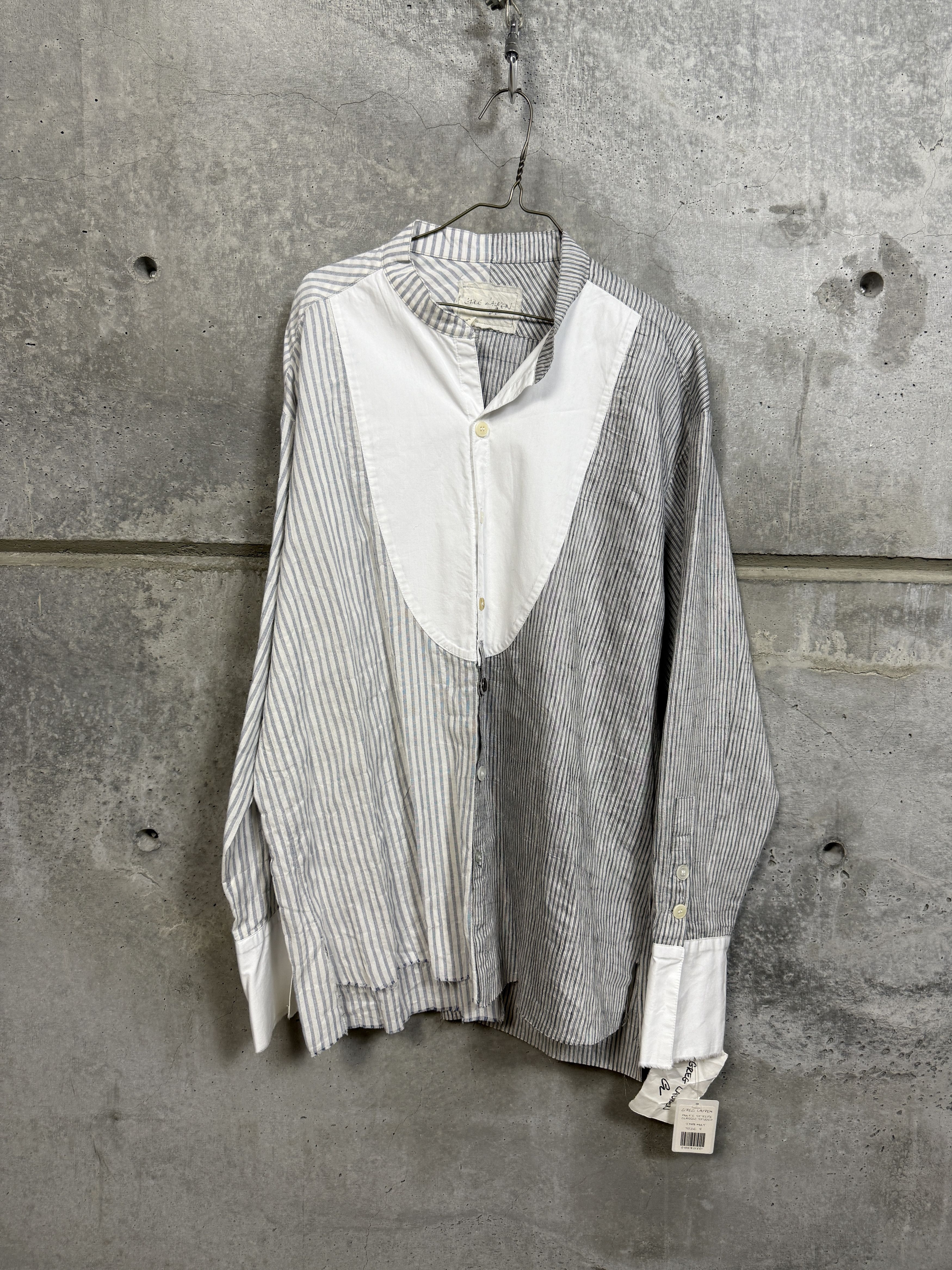 Greg Lauren $1k Greg Lauren Stripe Classic Bib Studio Shirt Size US XL / EU 56 / 4 - 1 Thumbnail