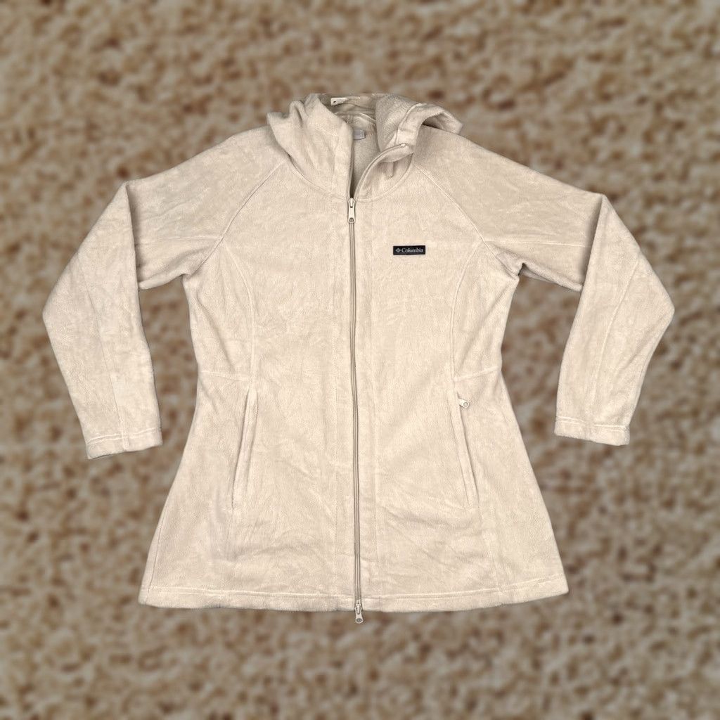Vintage Columbia Jacket Womens XL Beige Fleece Hooded Long Full Zip Pockets Outdoor Warm Size XL / US 12-14 / IT 48-50 - 1 Thumbnail