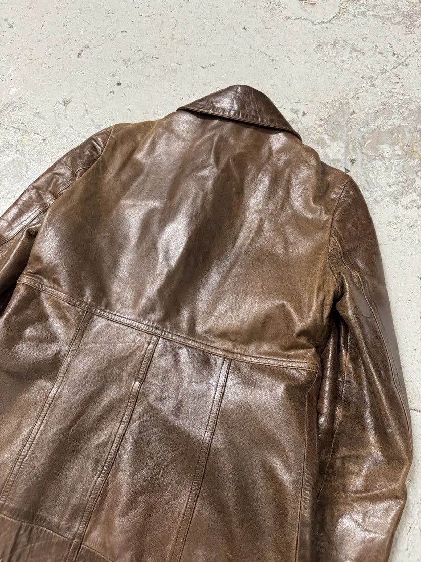 Vintage 2000s Plein Sud Embellished Holes Brown Leather Trench Long Jacket Size S / US 4 / IT 40 - 4 Thumbnail