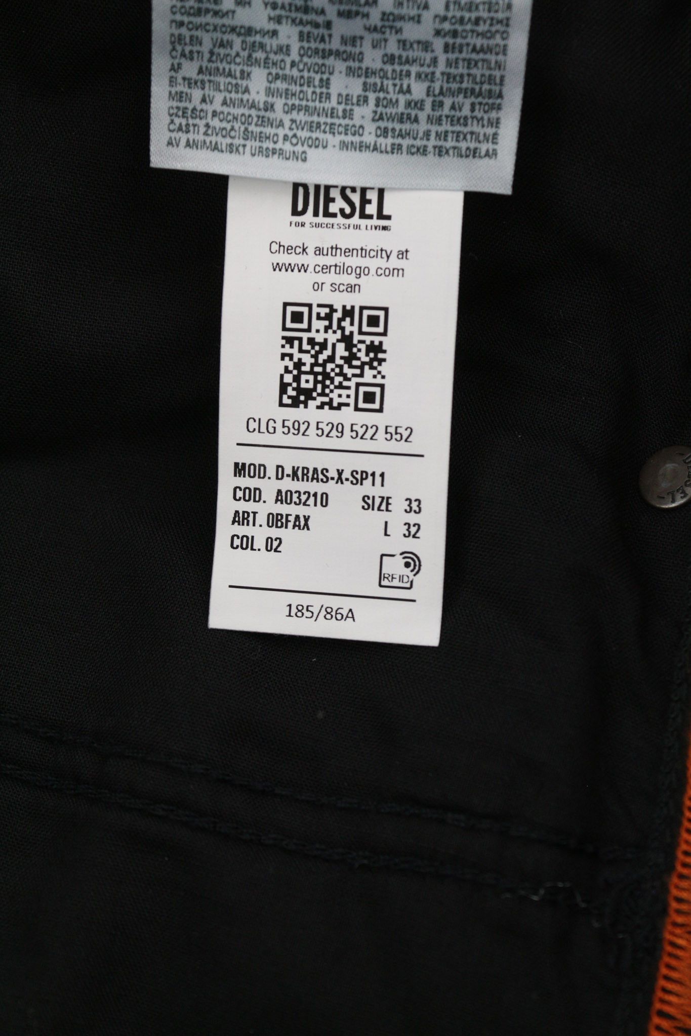 Diesel D-KRAS 0BFAX W33/L32 Black Slim Denim 40448 Size US 33 - 11 Thumbnail