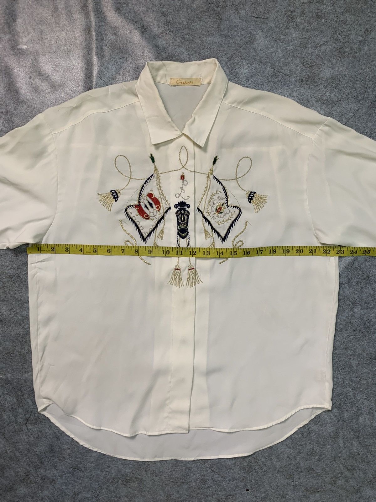 Vintage Rate Design Vintage Curve Long-Sleeved Button-Down Blouse Size L / US 10 / IT 46 - 7 Thumbnail