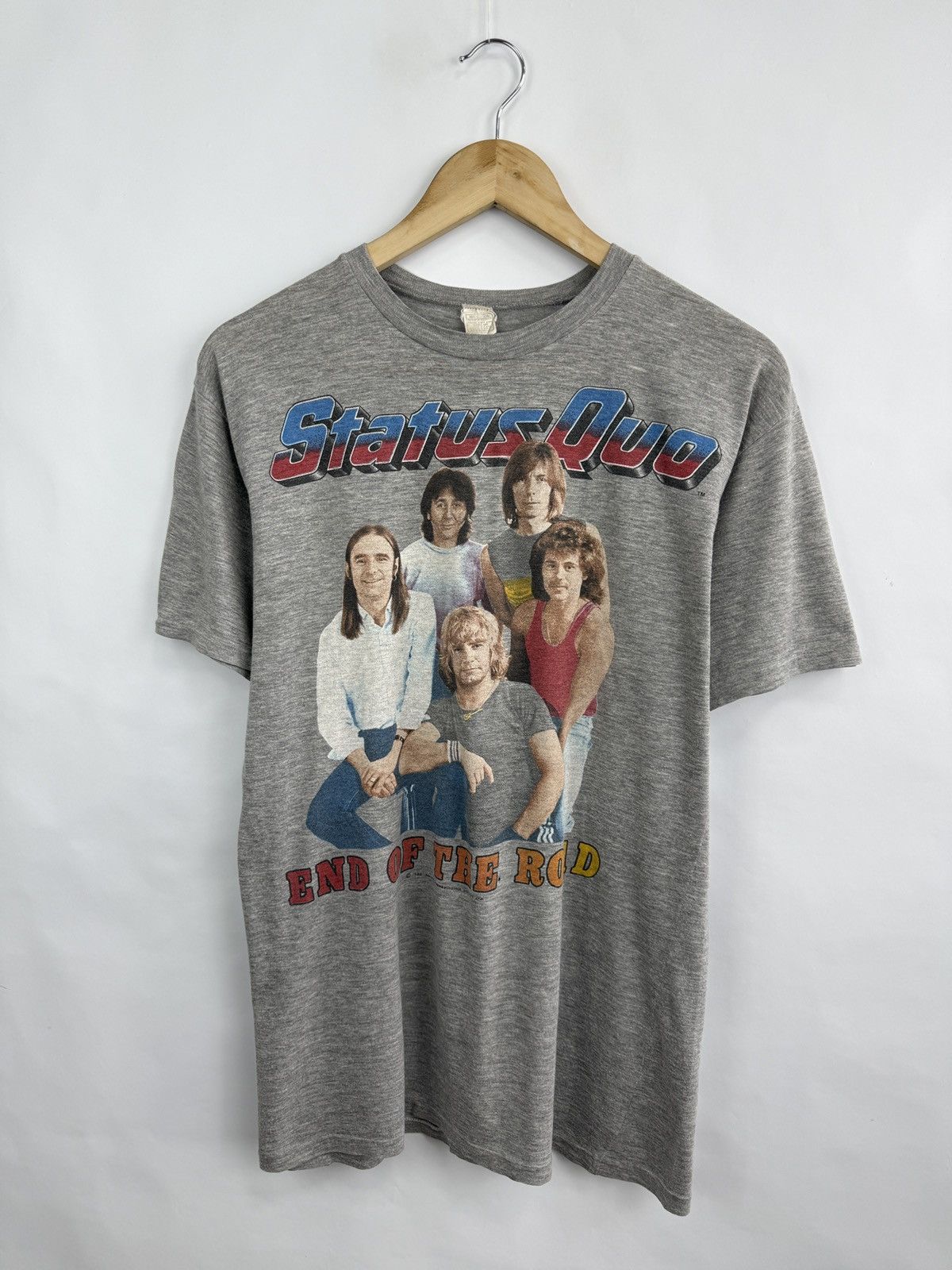 Band Tees 🏴󠁧󠁢󠁥󠁮󠁧󠁿 Vintage 1984 Status Quo End of the Road T-Shirt Rare Retro Size US L / EU 52-54 / 3 - 4 Thumbnail