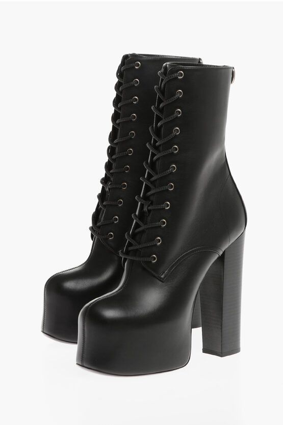 Saint Laurent Paris Leather Piuma Lace-up Booties with Platform Sole Size US 9 / IT 39 - 1 Thumbnail