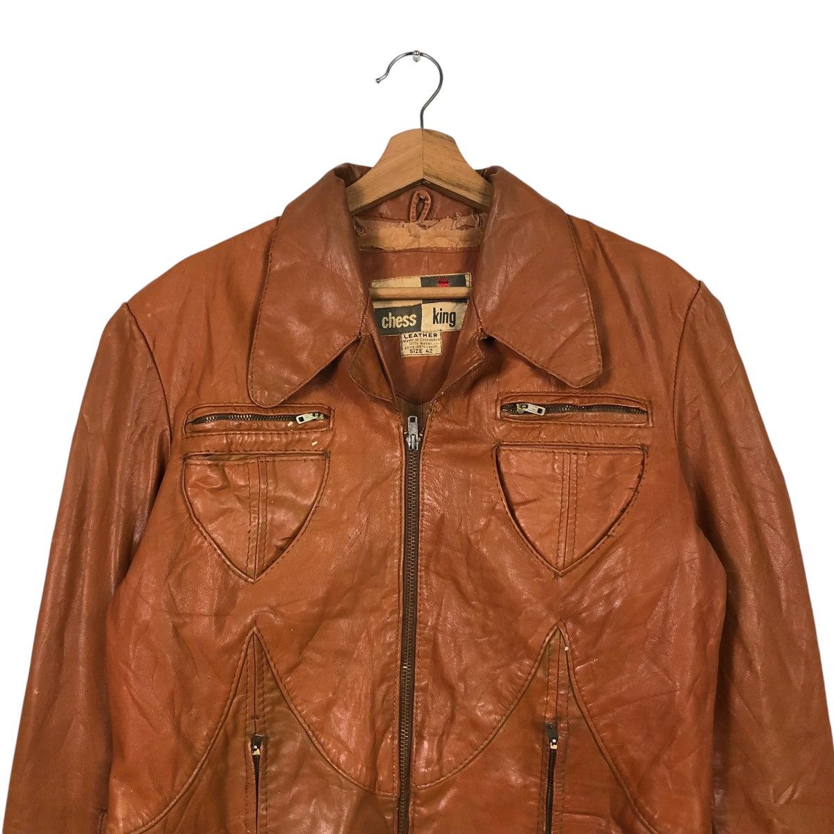 Japanese Brand 🔥VINTAGE 50’s BIKER GENUINE LEATHER JACKET CHESS KING TALON Size US S / EU 44-46 / 1 - 5 Thumbnail