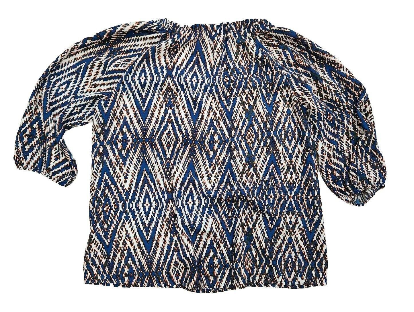 Designer Signature Studio Blouse Medium Blue Orange V Neck 3/4 Size M / US 6-8 / IT 42-44 - 2 Thumbnail