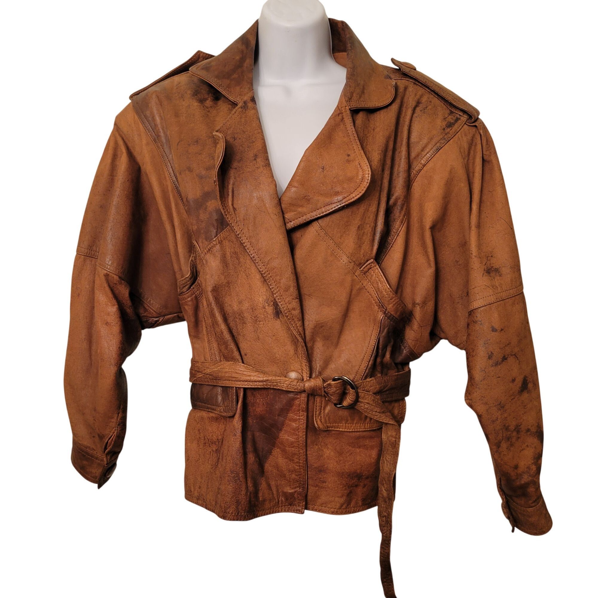 Vintage Vintage Whipp Leather Belted Jacket M Brown Distressed Bombe Size M / US 6-8 / IT 42-44 - 1 Thumbnail