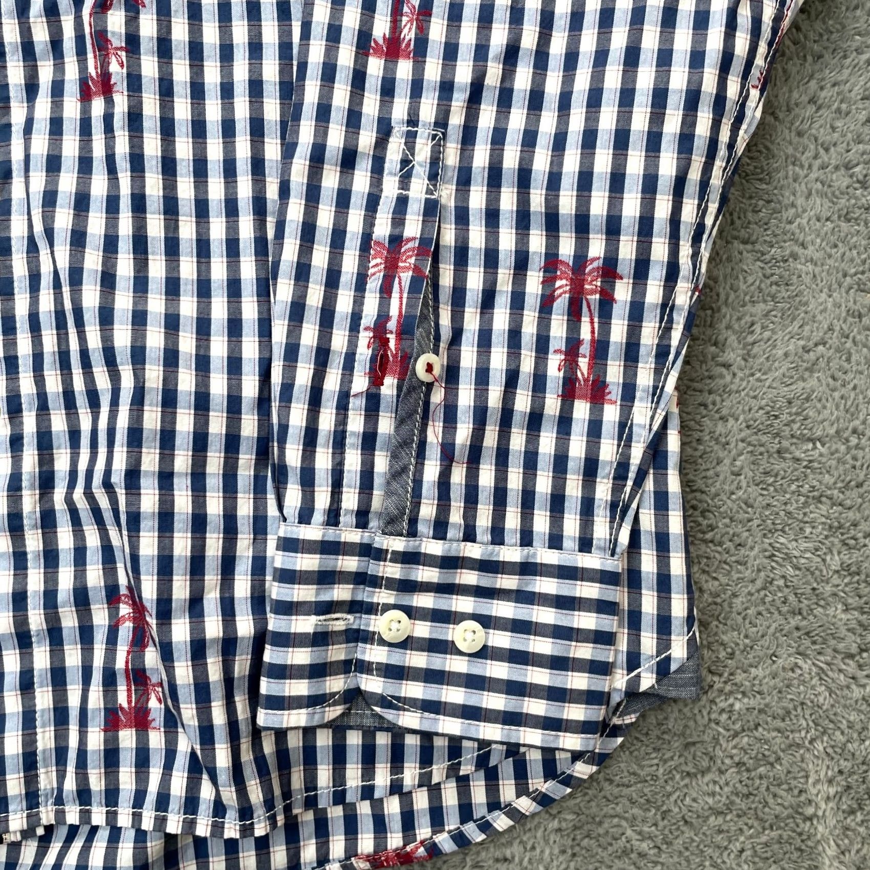 Tommy Bahama Tommy Bahama Shirt Mens Medium Blue Plaid Palm Tree Print Cotton Button Down Shirt Size US M / EU 48-50 / 2 - 2 Thumbnail