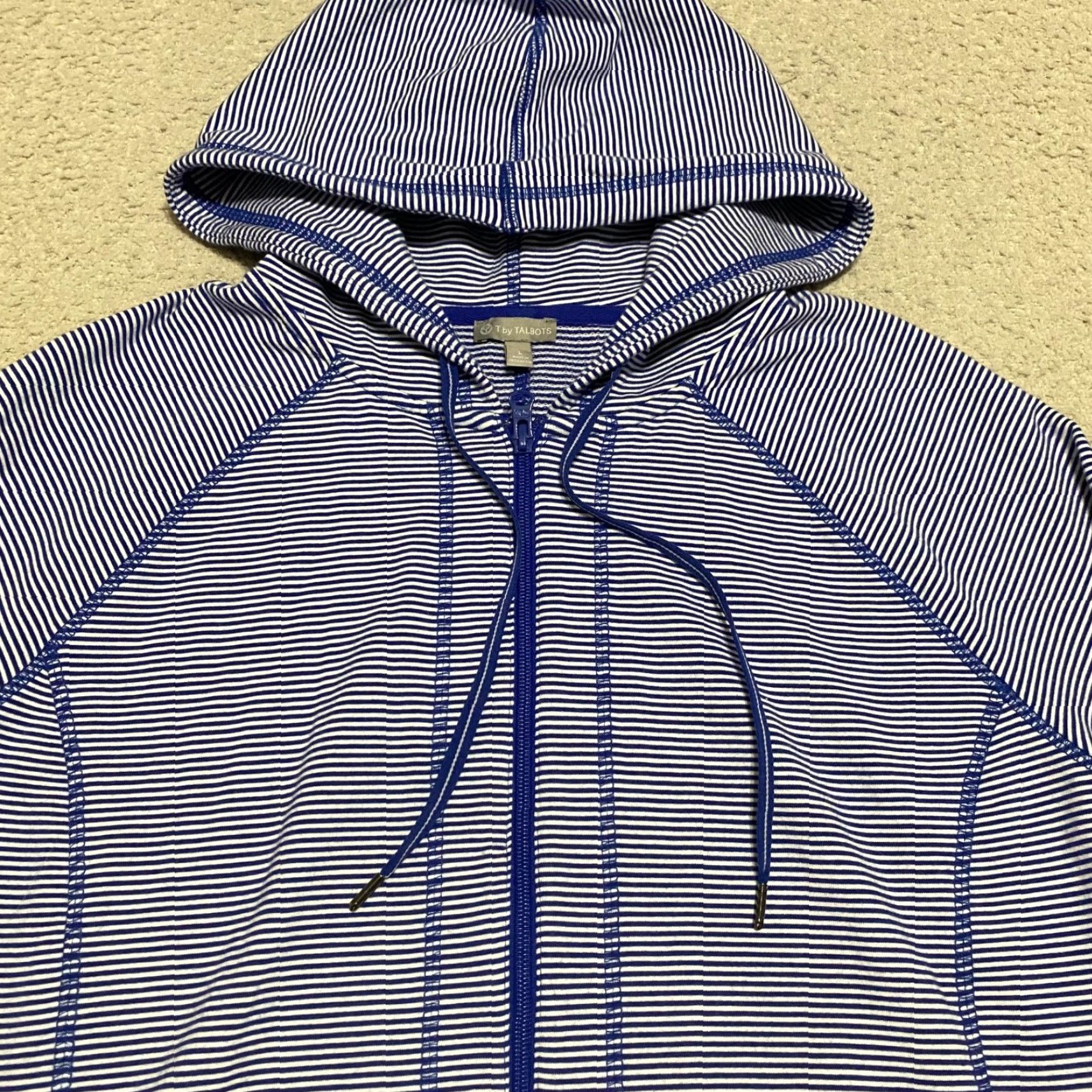 Talbots T by Talbots Hoodie Womens Large Striped Zip Up Sweatshirt Stretch Activewear Size L / US 10 / IT 46 - 5 Thumbnail