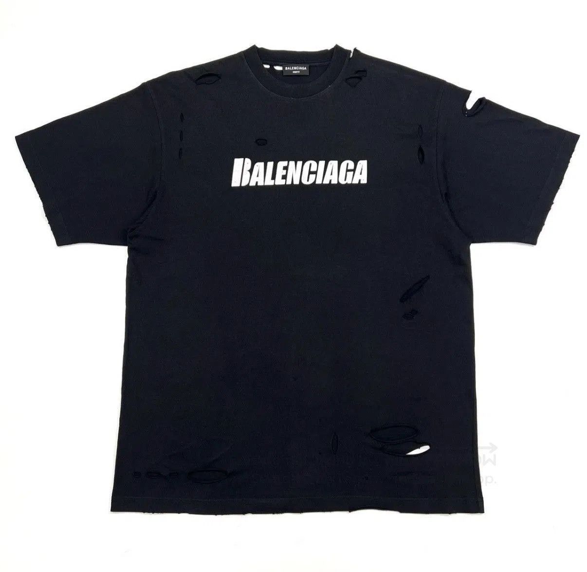 Balenciaga Black Distressed Short Sleeve T-Shirt XL. Size US XL / EU 56 / 4 - 1 Thumbnail