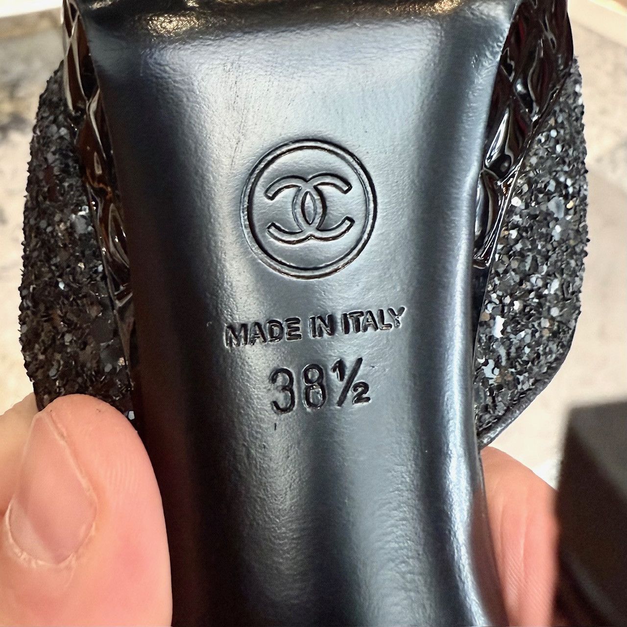 Chanel Chanel 2021 Black Glitter Platform Peep Toe Pumps Size US 8.5 / IT 38.5 - 11 Thumbnail