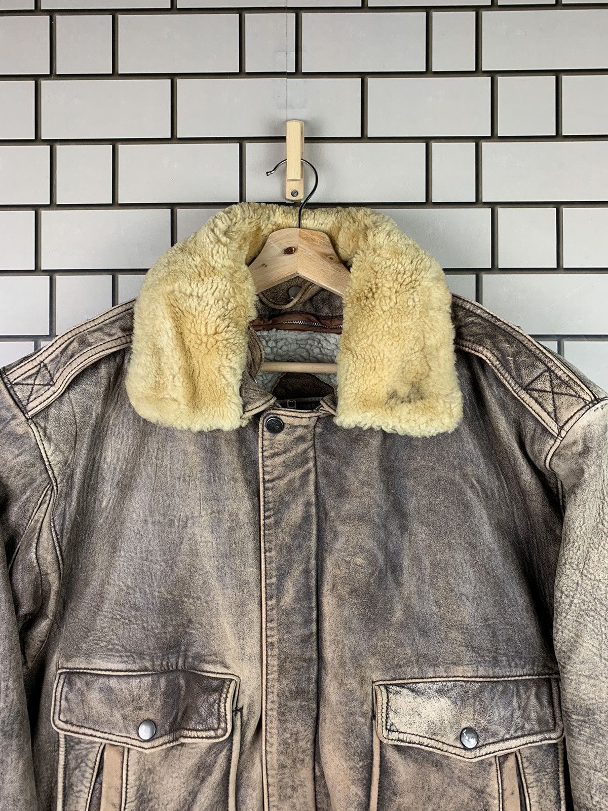14th Addiction Vintage 90s Make Sherpa Leather Bomber Jacket Size US L / EU 52-54 / 3 - 5 Thumbnail