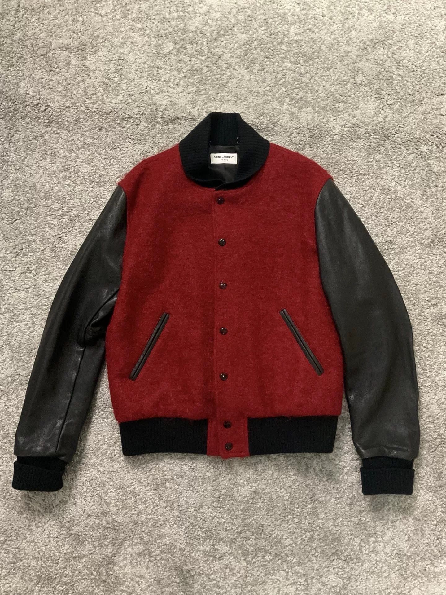 Saint Laurent Paris Saint Laurent Leather Sleeve Varsity Jacket Size US S / EU 44-46 / 1 - 1 Thumbnail
