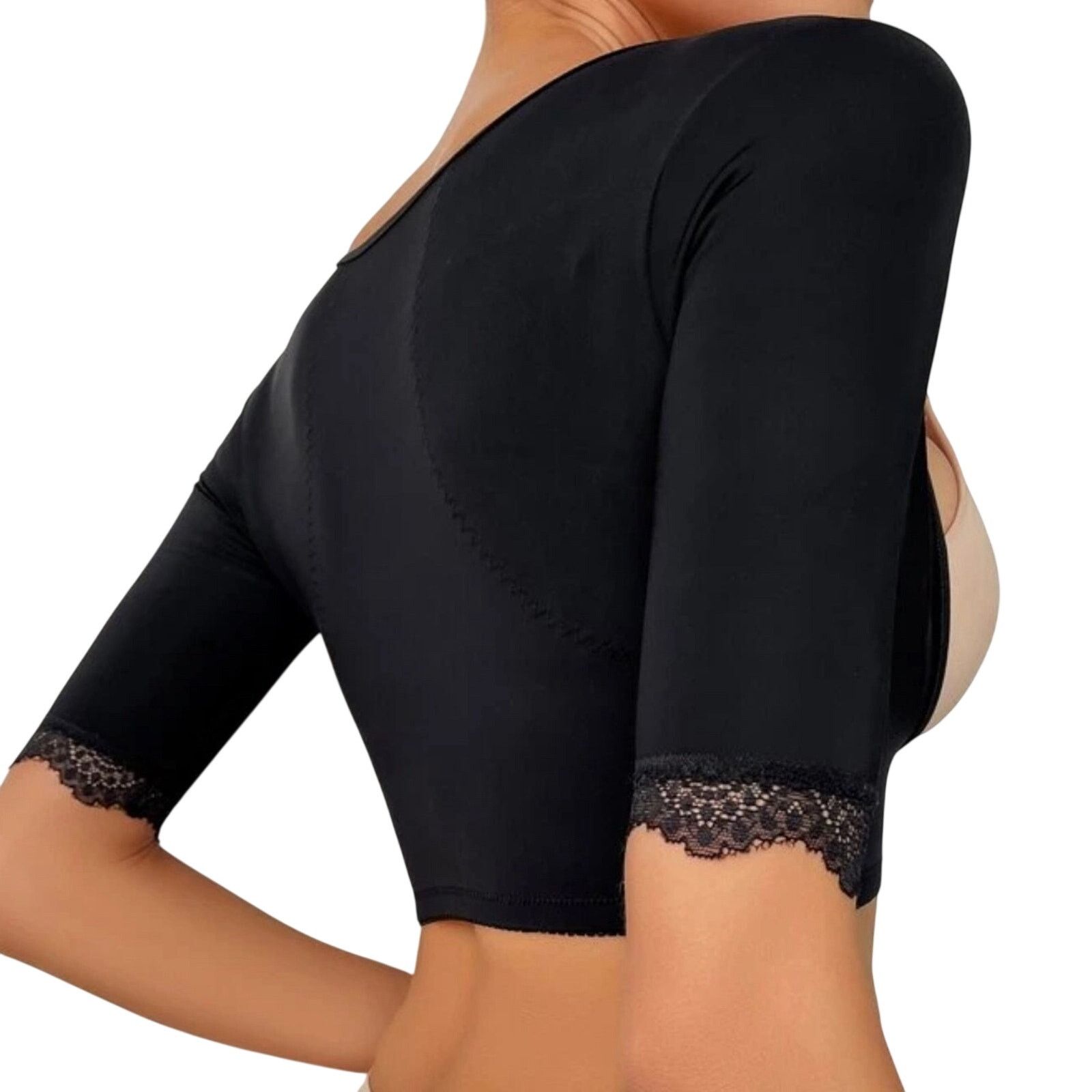 Shein Buckle Front Lace Trim Shapewear Arm Slimming Top, Size M Size ONE SIZE - 2 Thumbnail