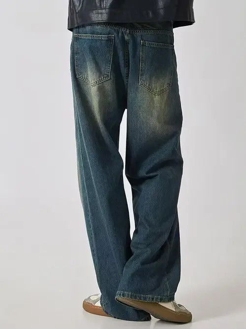Hypebeast × Japanese Brand × Jean Loose straight-leg washed distressed dark blue vintage jeans Size US 32 / EU 48 - 3 Thumbnail