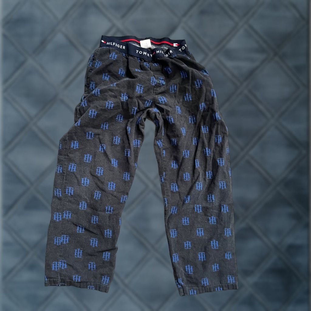 Tommy Hilfiger Tommy Hilfiger Men’s Black Pajama Pants Logo Distressed Lounge Design Size US 29 - 1 Thumbnail