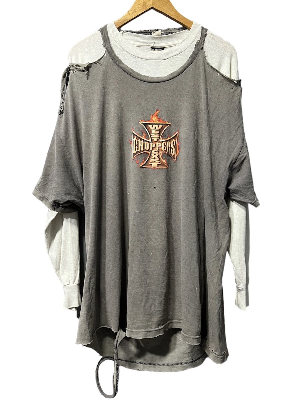 image of Thrashed Vintage West Coast Choppers Distressed T-Shirt in Grey, Men's (Size 2XL)