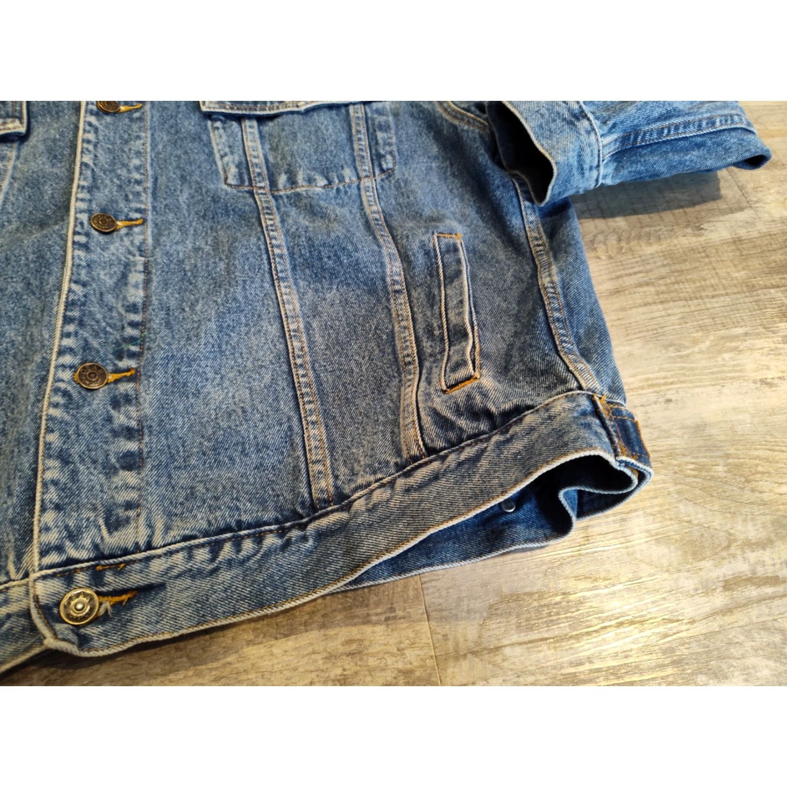 Denime VINTAGE Gear for Sports Denim Jacket XL Men Blue Distressed Trucker 80s Rock Bottom Brewery Size US 36 / EU 52 - 3 Thumbnail