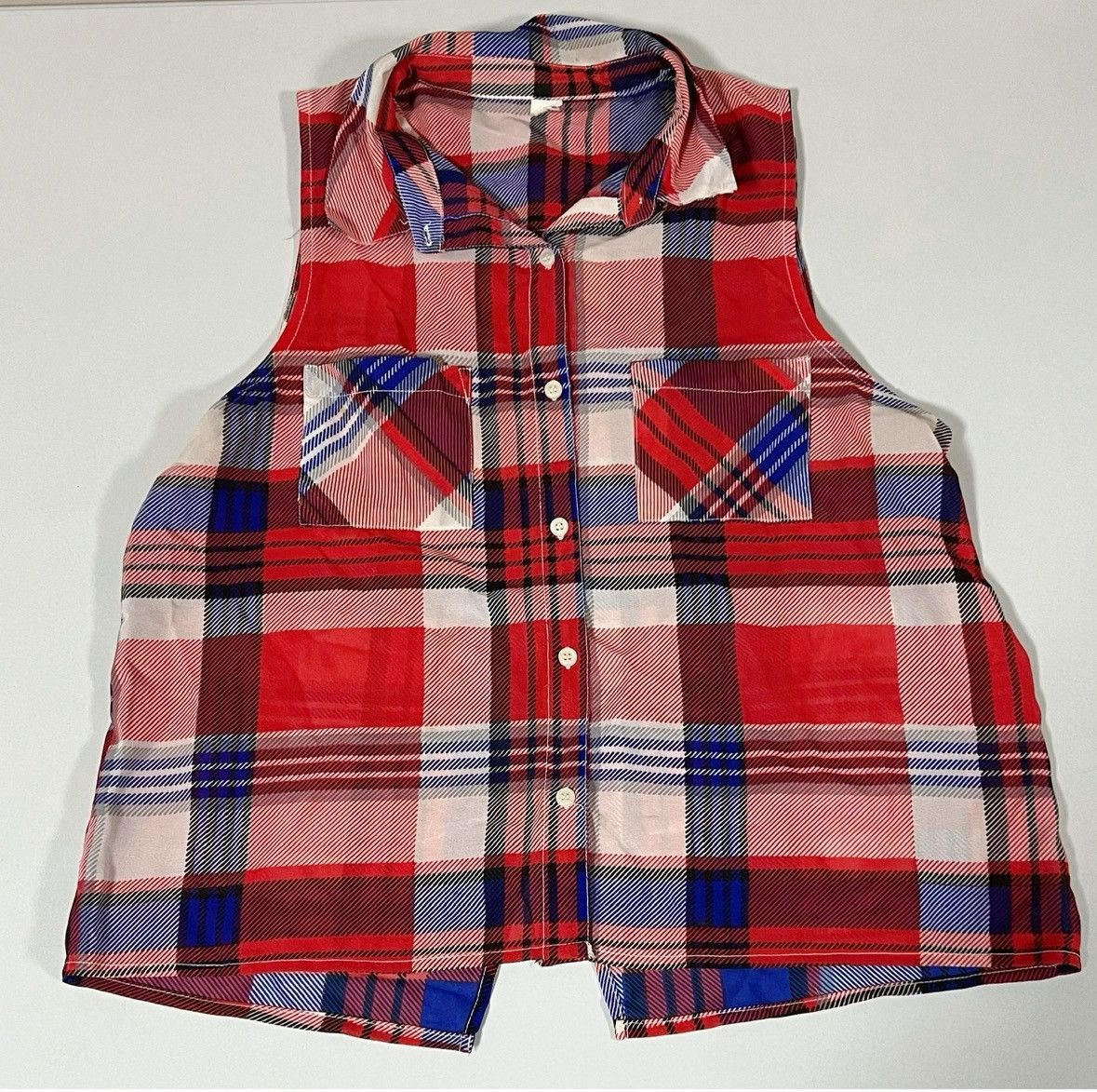 Japanese Brand Red Plaid Collared Button-Down Top Shirt Blouse Size M ❤️💙 Size M / US 6-8 / IT 42-44 - 1 Thumbnail