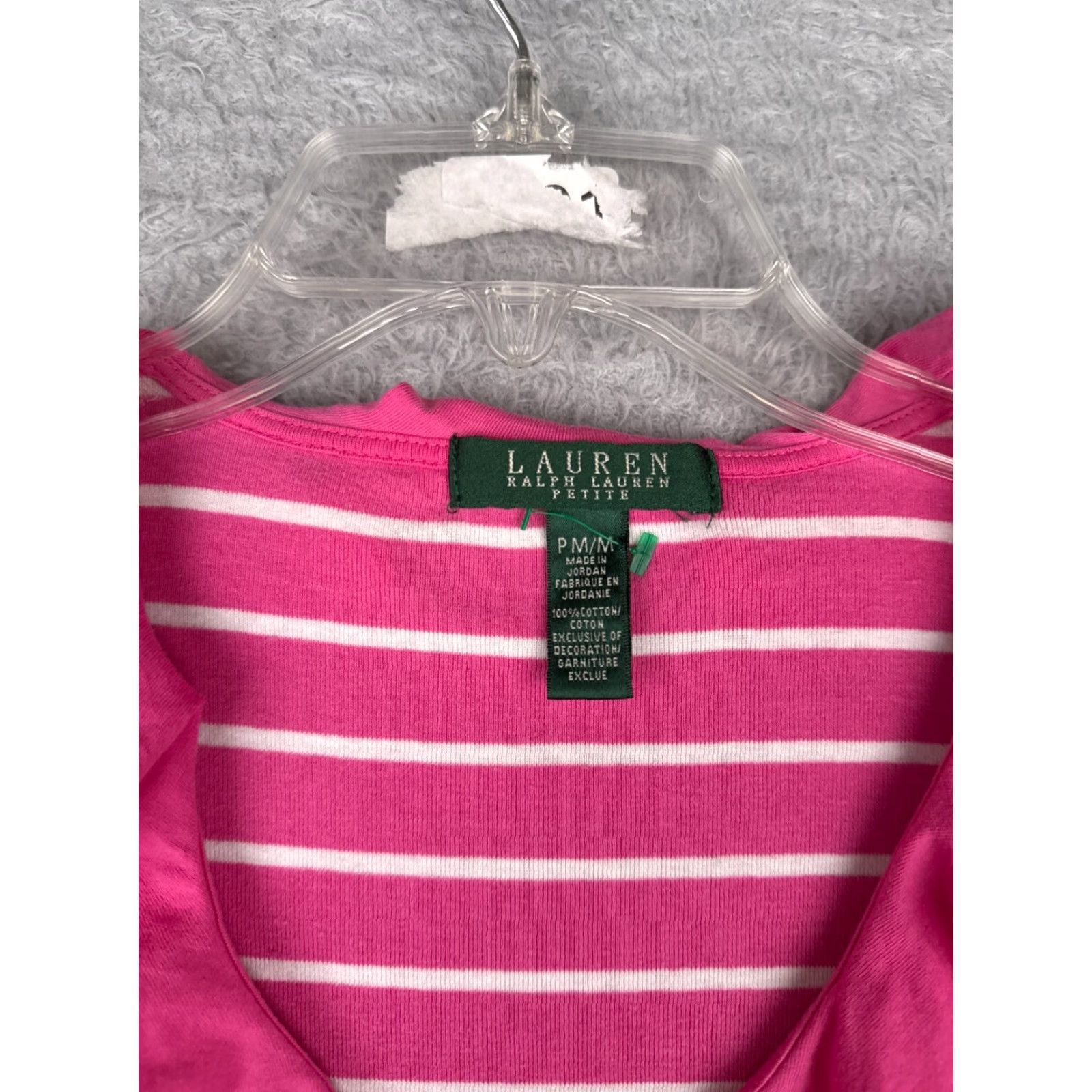 Ralph Lauren VINTAGE Lauren Ralph Lauren Shirt Women PM Petite Pink Striped Long Sleeve Cotton Pullover V-Neck Casual Ruffle Designer Size M / US 6-8 / IT 42-44 - 6 Thumbnail