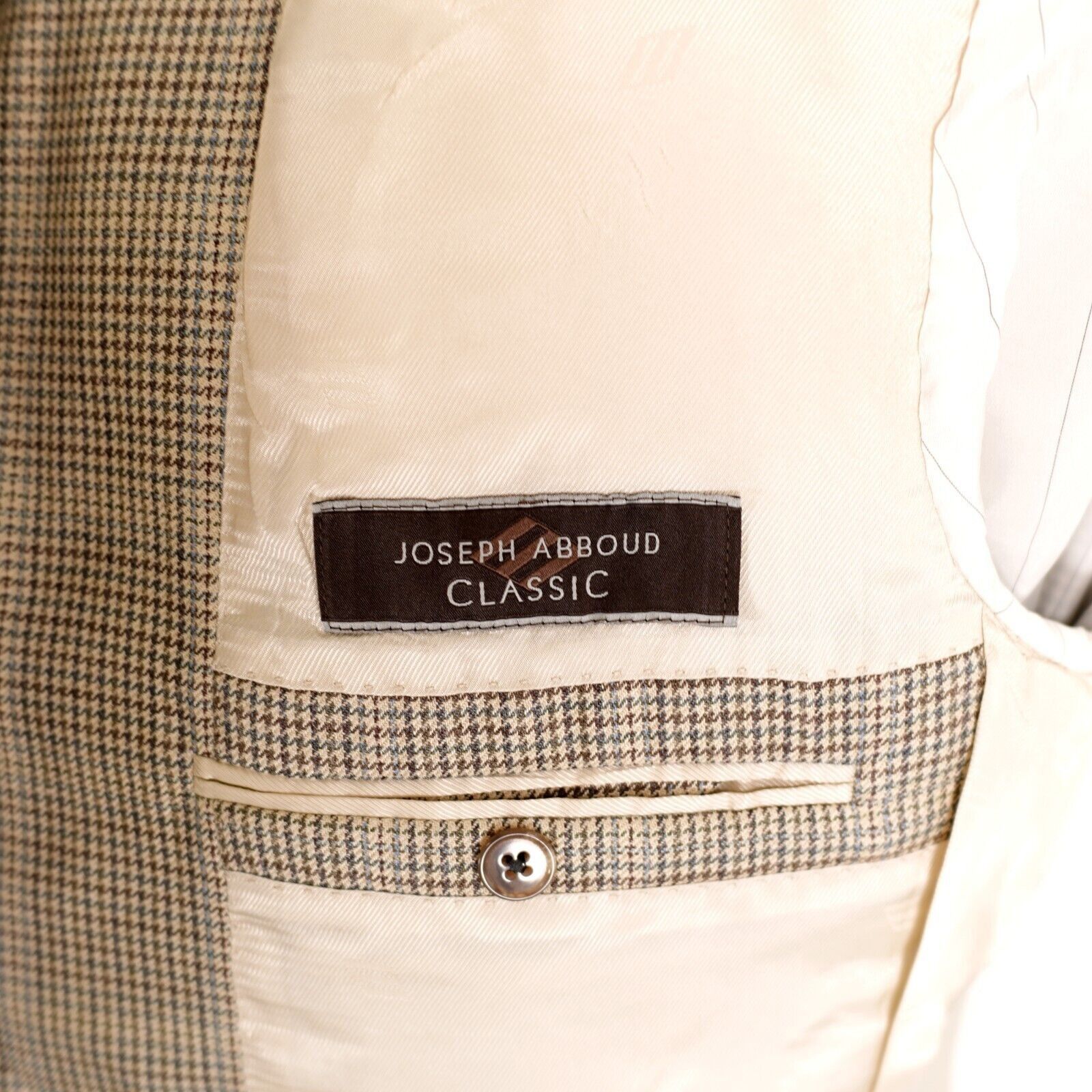 Joseph Abboud Joseph Abboud Classic Wool Silk Green Beige Blue Houndstooth Size 42R - 12 Thumbnail